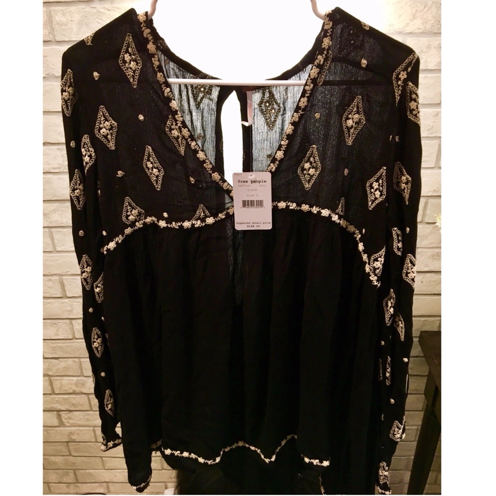 Free People Diamond Embroidered Bell Sleeve